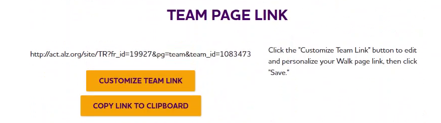 Customize Team Link and Copy Link to Clipboard options on My Team's Page
